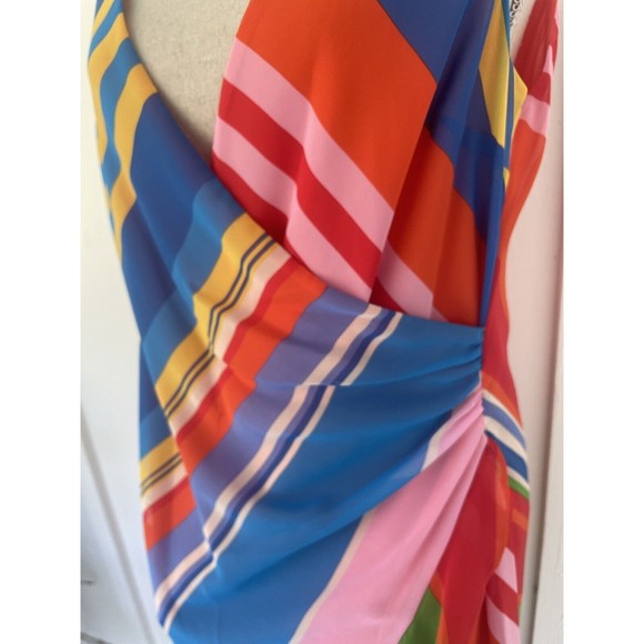 Lauren Black Label Size 8 Criss Cross Faux Wrap Poly Chiffon Stripe Dress - Picture 8 of 11